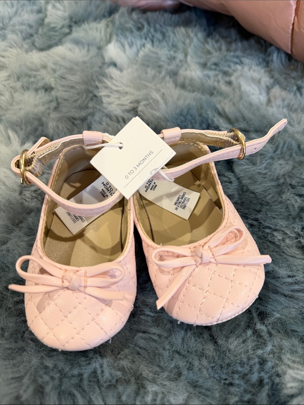 Janie and Jack Quilted Light Pink Bow Mary Jane Shoes
